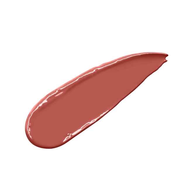 Swatch of a nude peach lipstick with a satin finish.