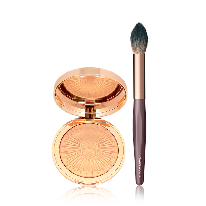 Magic Star Kit With highlighter and Powder and Sculpt brush Open Pack Shot Magic Star Kit With highlighter and Powder and Sculpt brush Open Pack Shot