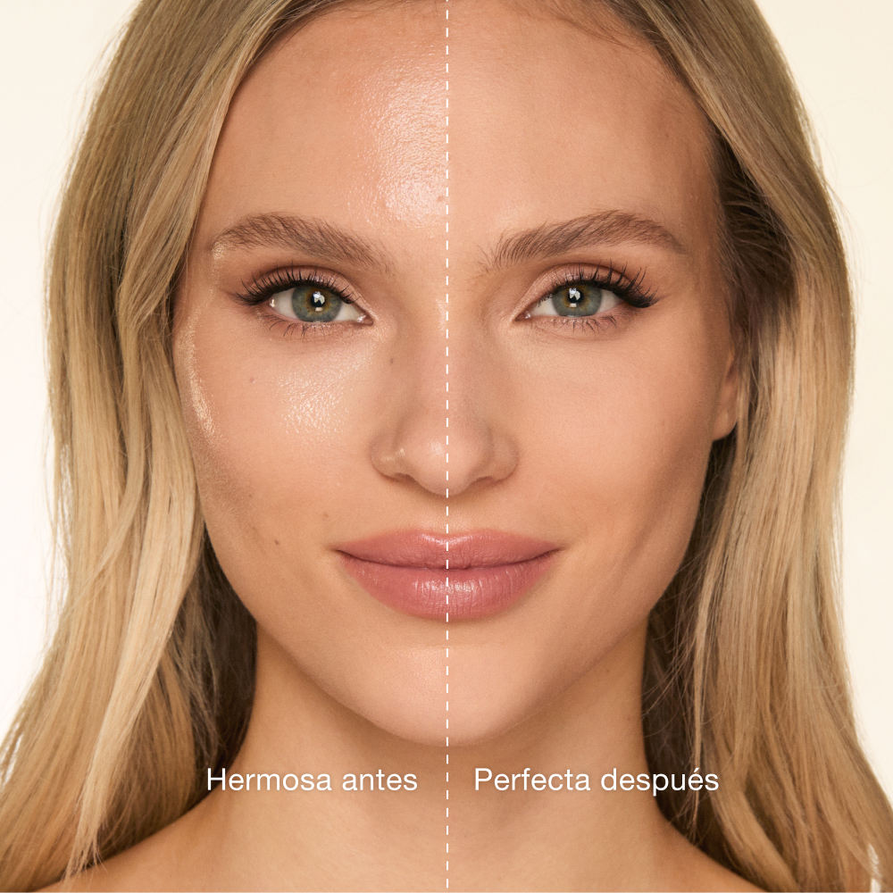 Antes y después de los polvos sueltos iluminadores en rosa