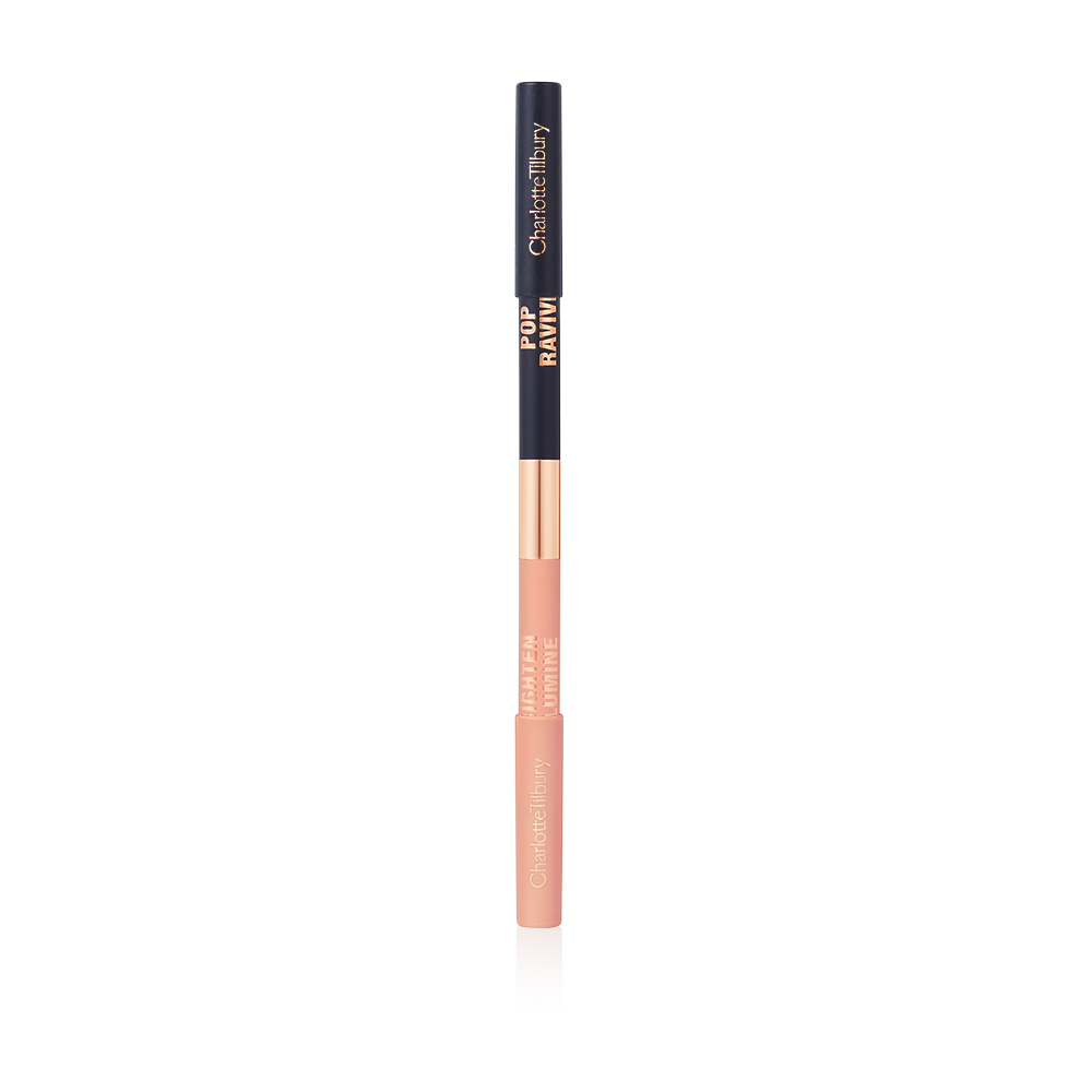A double-sided eyeliner pencil in midnight navy and nude beige.