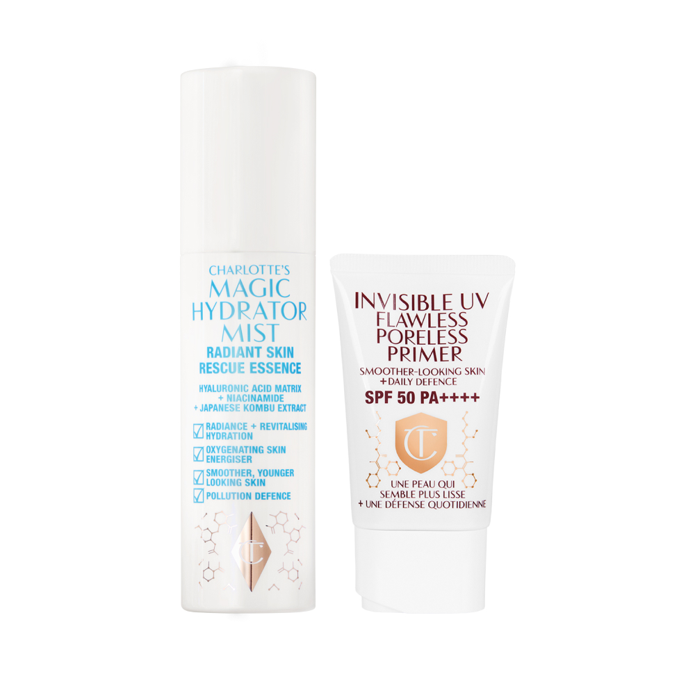 Charlotte's Hydrate, Oxygenate and Protect skincare kit including face mist and SPF primer