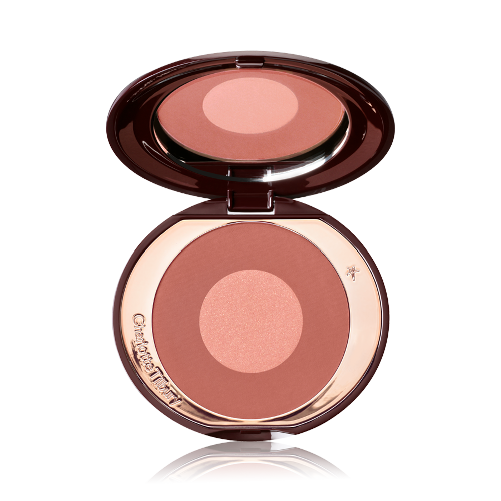 Cheek to Chic in Pillow Talk Intense, a richly pigmented, two-toned pressed powder blush