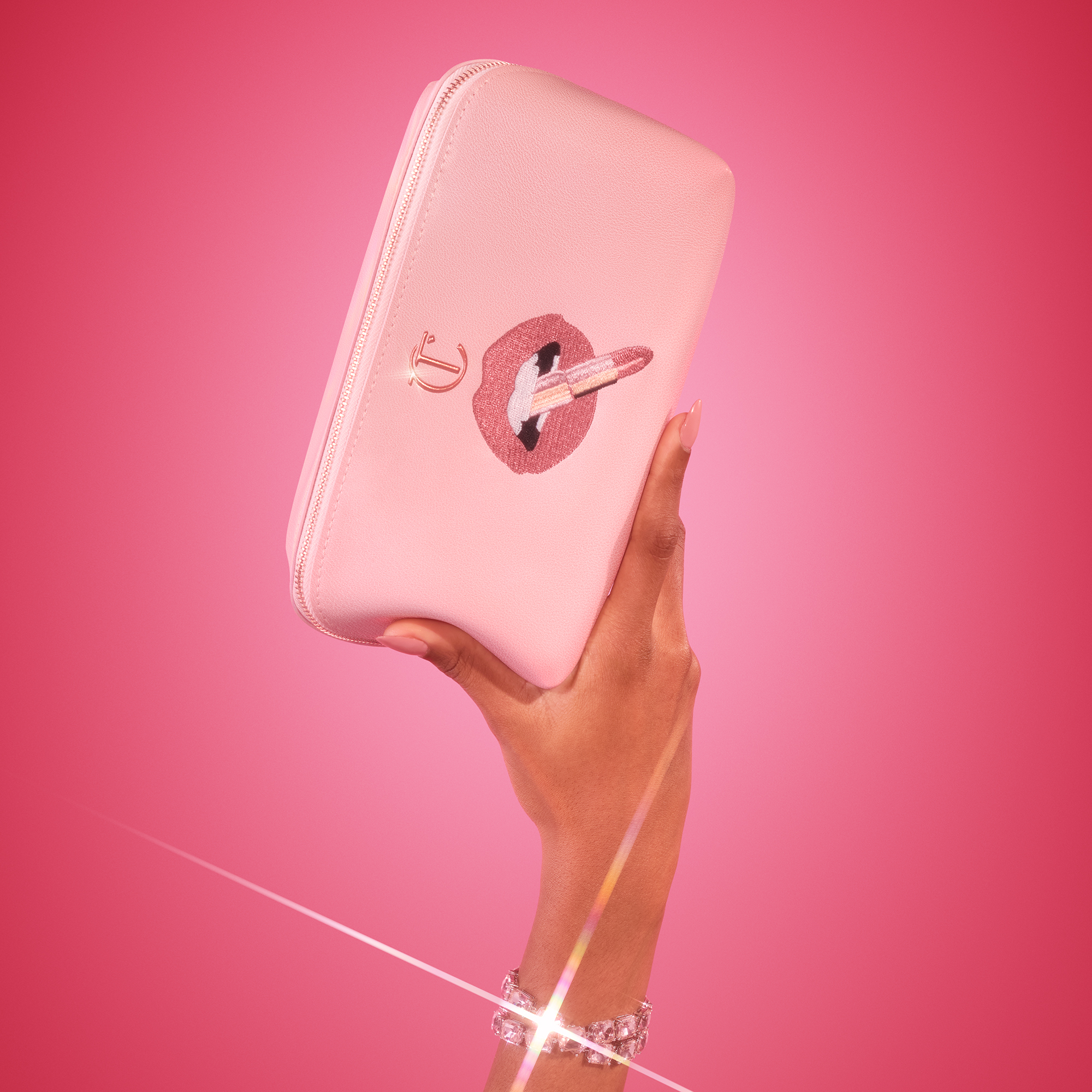 Pillow Talk Makeup Bag with Valentine's Day backdrop