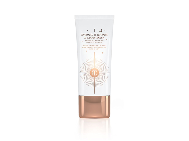 An overnight mask in white packaging with a rose-gold, metallic lid. 