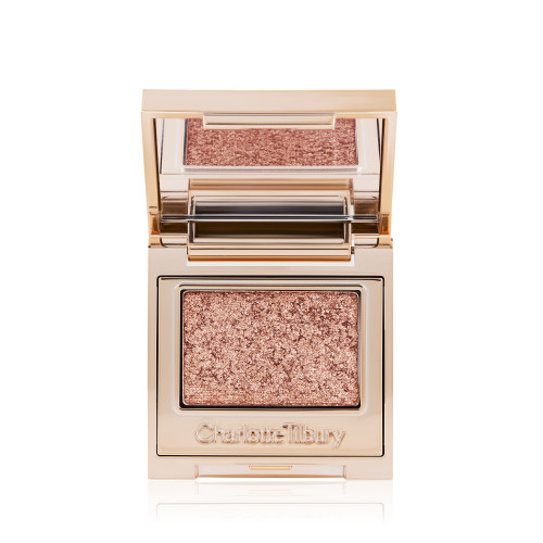 Single-pan eyeshadow compact with an iridescent rose gold eyeshadow with very fine shimmer. 