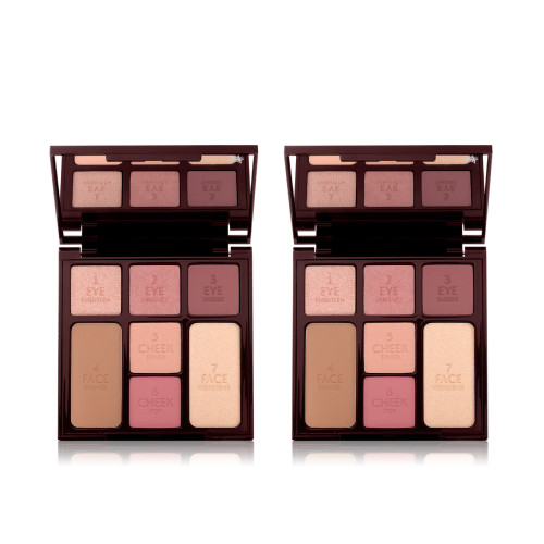 two open packshots of a face palette showing the autumnal shades inside