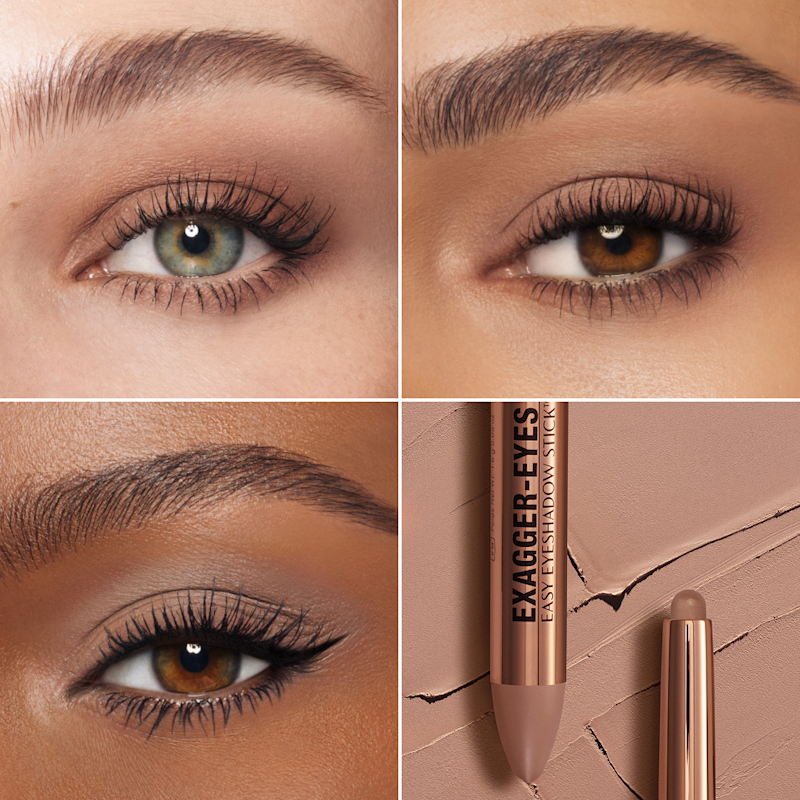 Exagger Eyes Easy Eyeshadow Stick Cashmere Sculpt on 3 skin tones