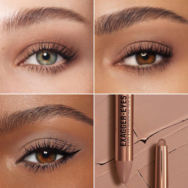 Exagger Eyes Easy Eyeshadow Stick Cashmere Sculpt on 3 skin tones