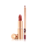 An open matte lipstick in a nude red shade with a lip liner pencil in redwood colour. 