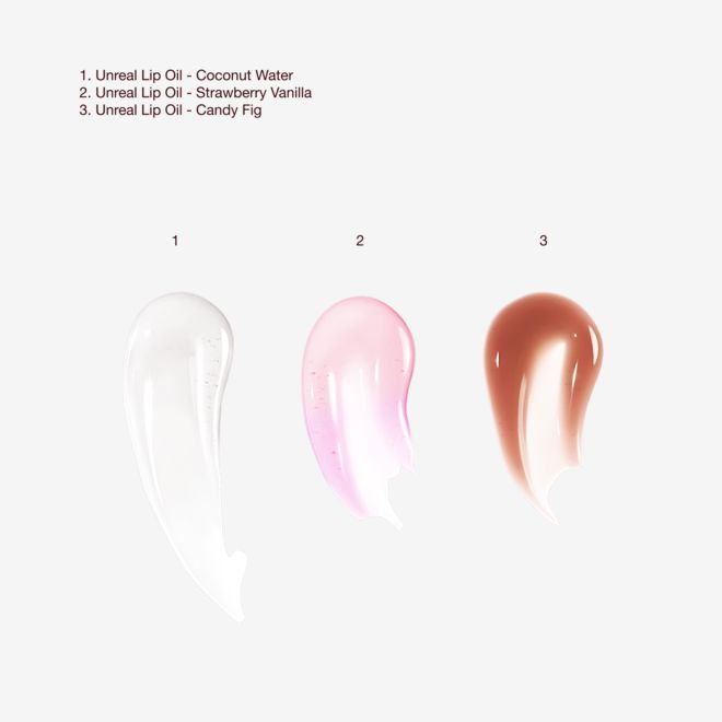 Mini Unreal Lip Oil Trio Texture swatch Mini Unreal Lip Oil Trio Texture swatch