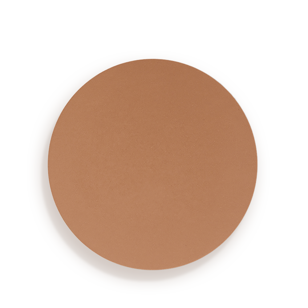 Swatch of a finely-milled bronzer in a medium brown shade, which is perfect for medium tones. 