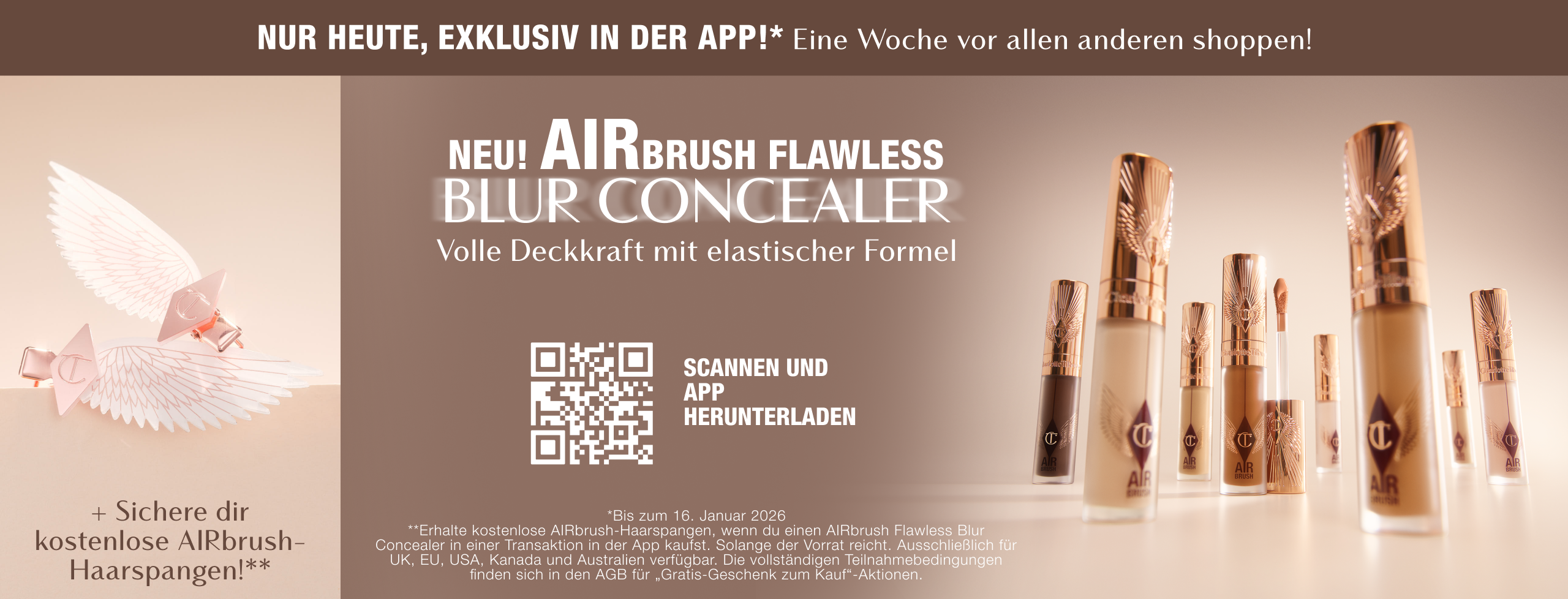 NUR HEUTE, EXKLUSIV IN DER APP!* Shoppe eine Woche vor allen anderen! NEUEN! AIRBRUSH FLAWLESS BLUR CONCEALER Volle Deckkraft mit elastischer Formel  + Sichere dir kostenlose AIRbrush-Haarspangen!**