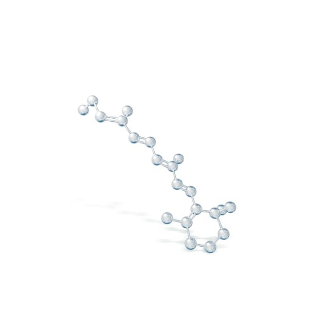 Glowing, pearly-white retinol molecule.