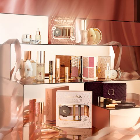 A vast collection of makeup and skincare products, including makeup and skincare kits, that are all perfect for holiday gifting.