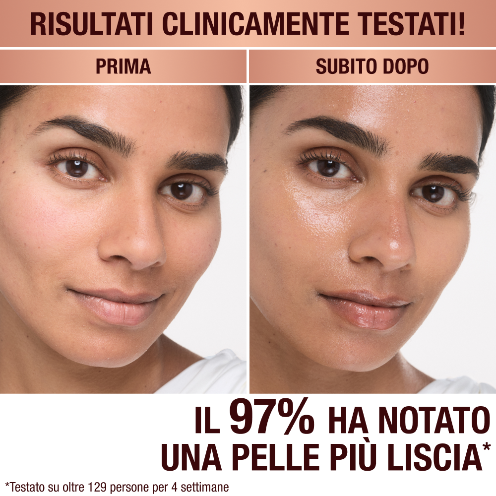 Applicazione della Magic Cream su una modella prima e dopo