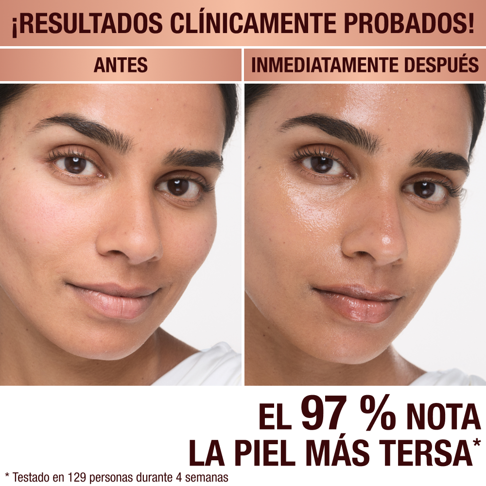 Antes y después de la aplicación de Magic Cream en una modelo