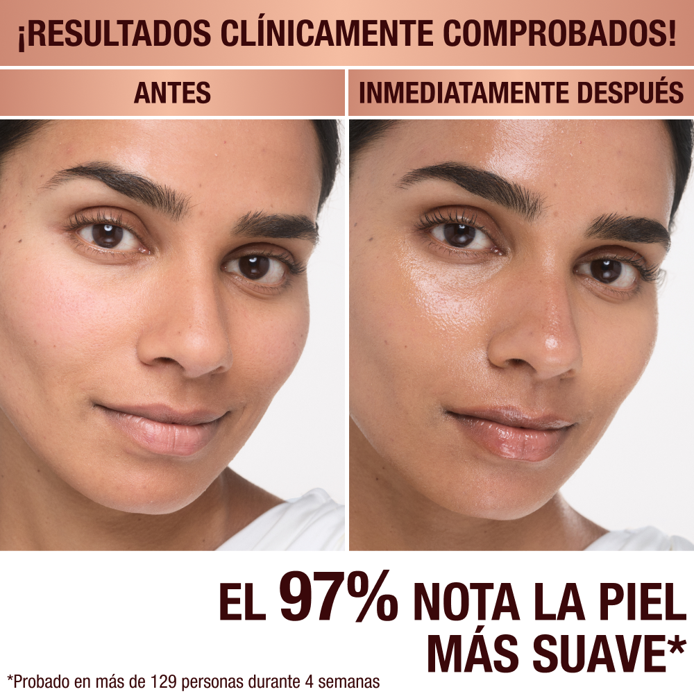 Antes y después de la aplicación de Magic Cream en una modelo