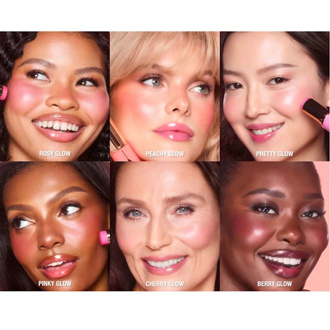 Unreal Blush MODEL COLLAGE 6 different skin-toned models wearing 6 different blush shades.
