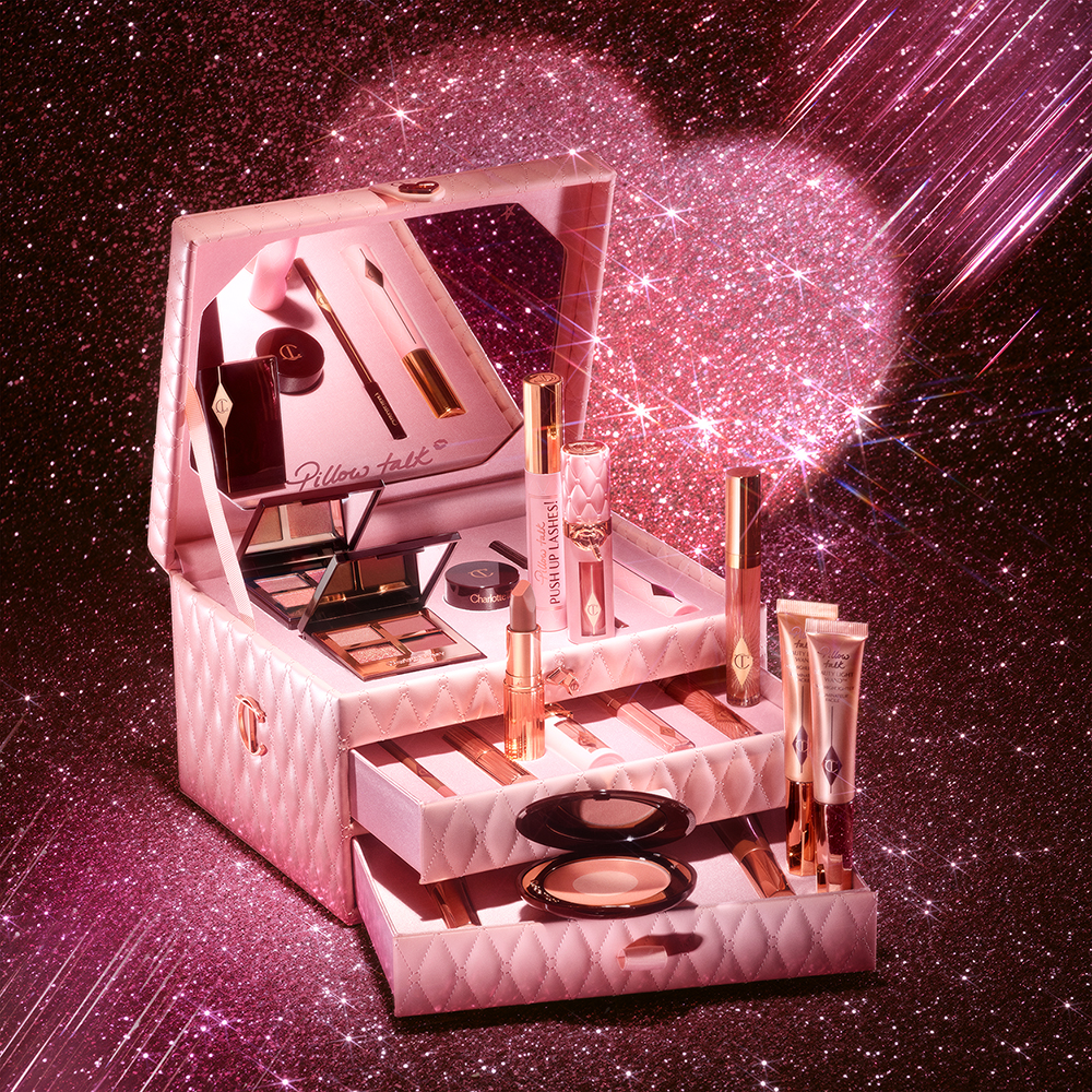 Pillow Talk Dreams Come True pink makeup vault with 12 full sized products