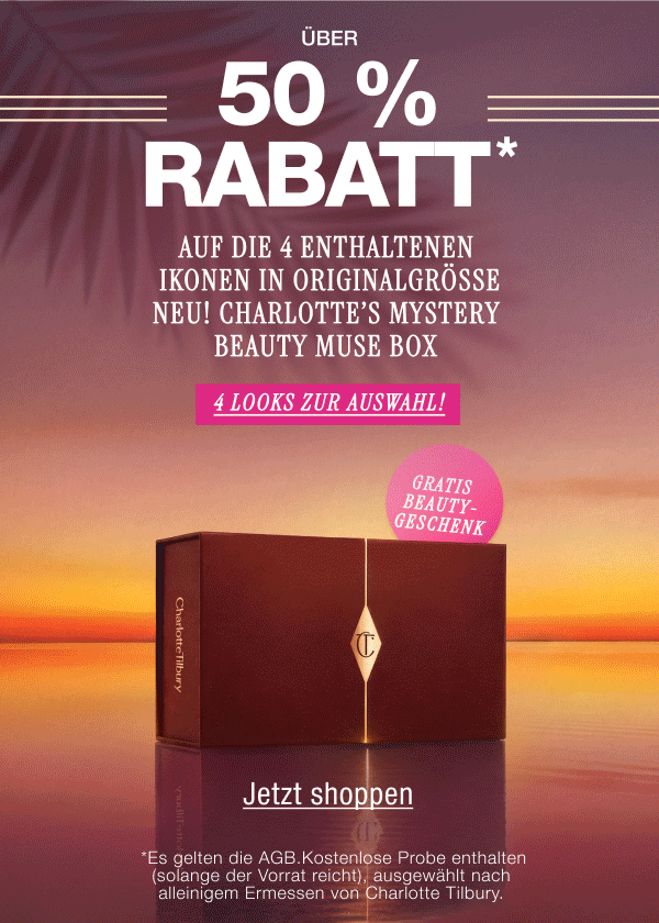 Über 50 % Rabatt* auf die 4 enthaltenen Ikonen in Originalgröße NEU! Charlotte’s Mystery Beauty Muse Box  4 Looks zur Auswahl!  + eine kostenlose Beauty-Probe!