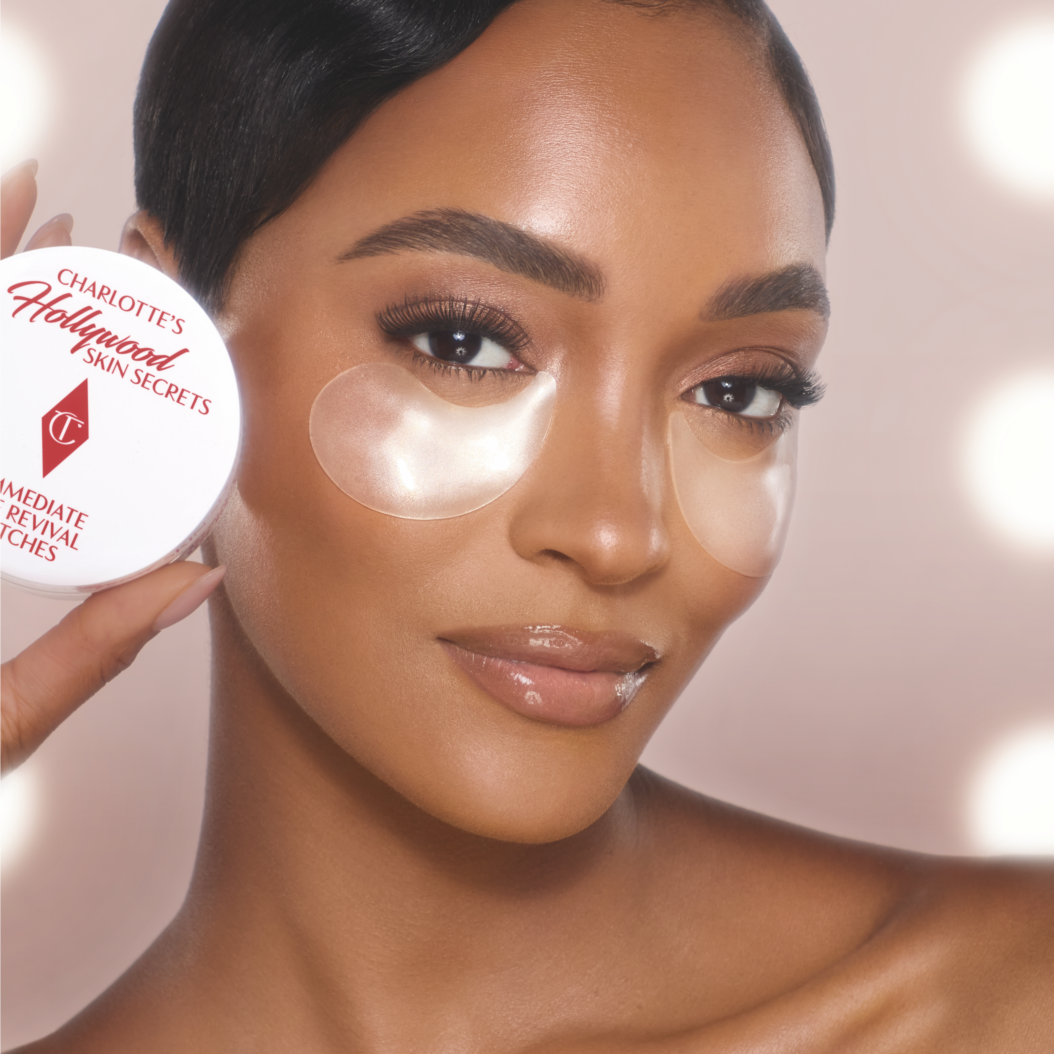 Jourdan Dunn wearing Immediate Eye Revival Patches that celebrities use to hydrate, smooth, and brighten the look of their under eyes