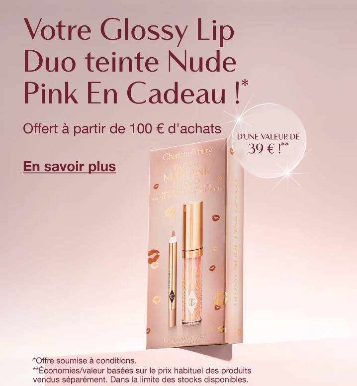 Votre Glossy Lip Duo teinte Nude pink offert !* Offert à partir de 100 € d'achats D'une valeur de 39 € !** <EN SAVOIR PLUS>