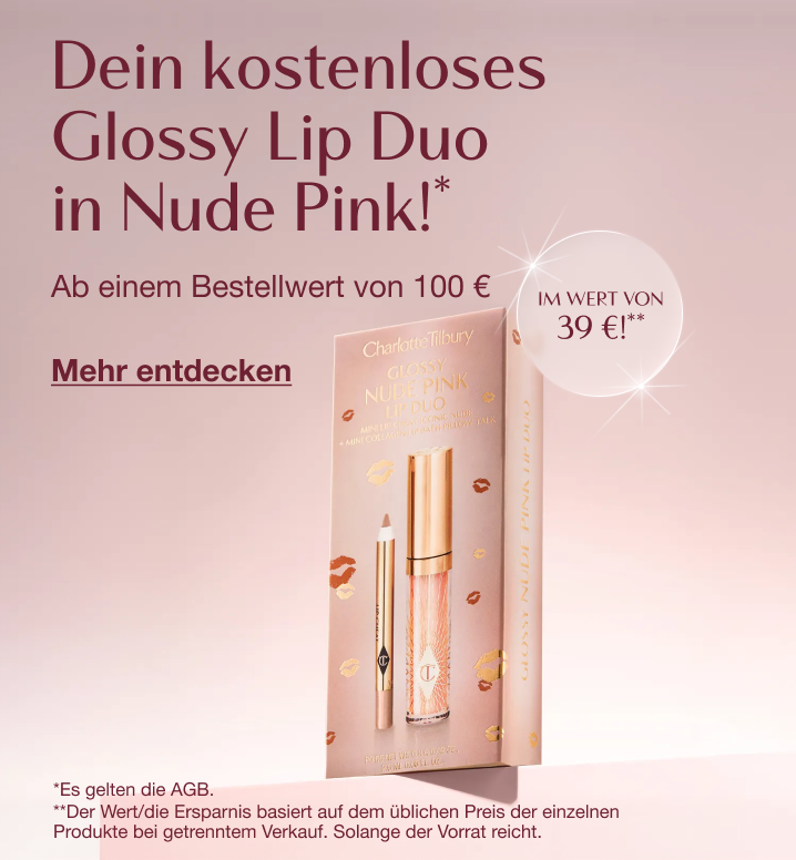 Dein kostenloses Glossy Lip Duo in Nude Pink!* Ab einem Bestellwert von 100 € Im Wert von 39 €!** <MEHR ENTDECKEN>