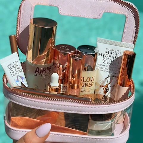 Summer holiday makeup bag travel makeup skincare