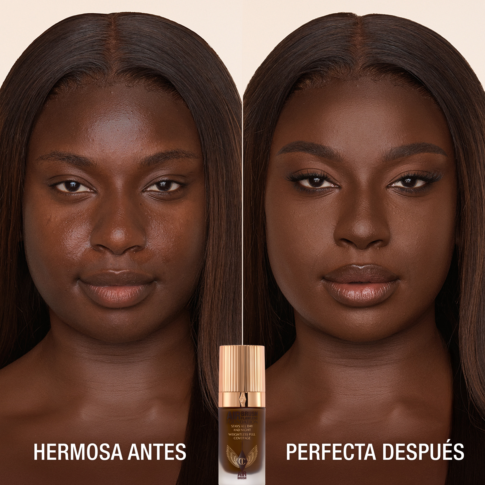 Antes y después de usar Airbrush Flawless Foundation 16 Neutral