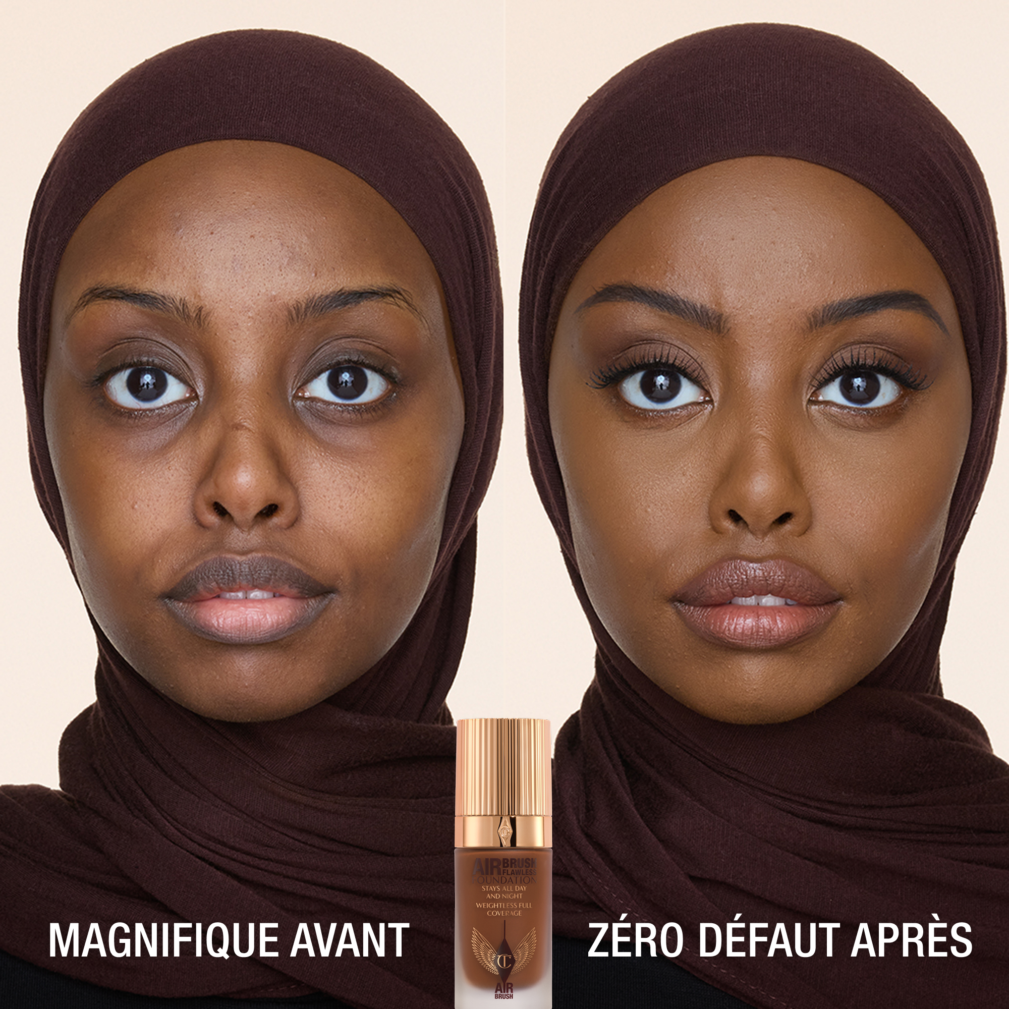 AIRBRUSH FLAWLESS FOUNDATION AVANT ET APRÈS teinte 14 Neutral (Neutre)