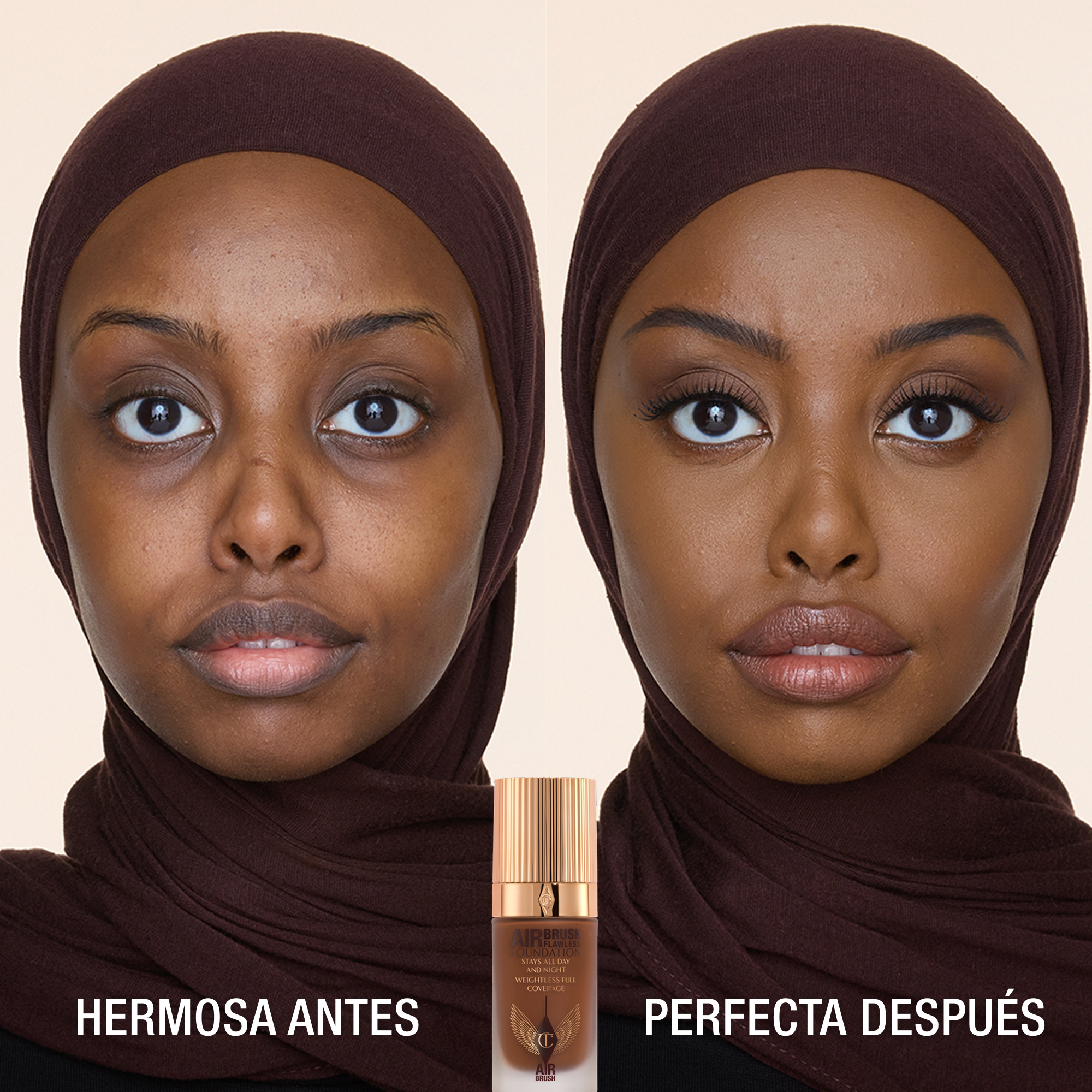 Antes y después de usar Airbrush Flawless Foundation 14 Neutral