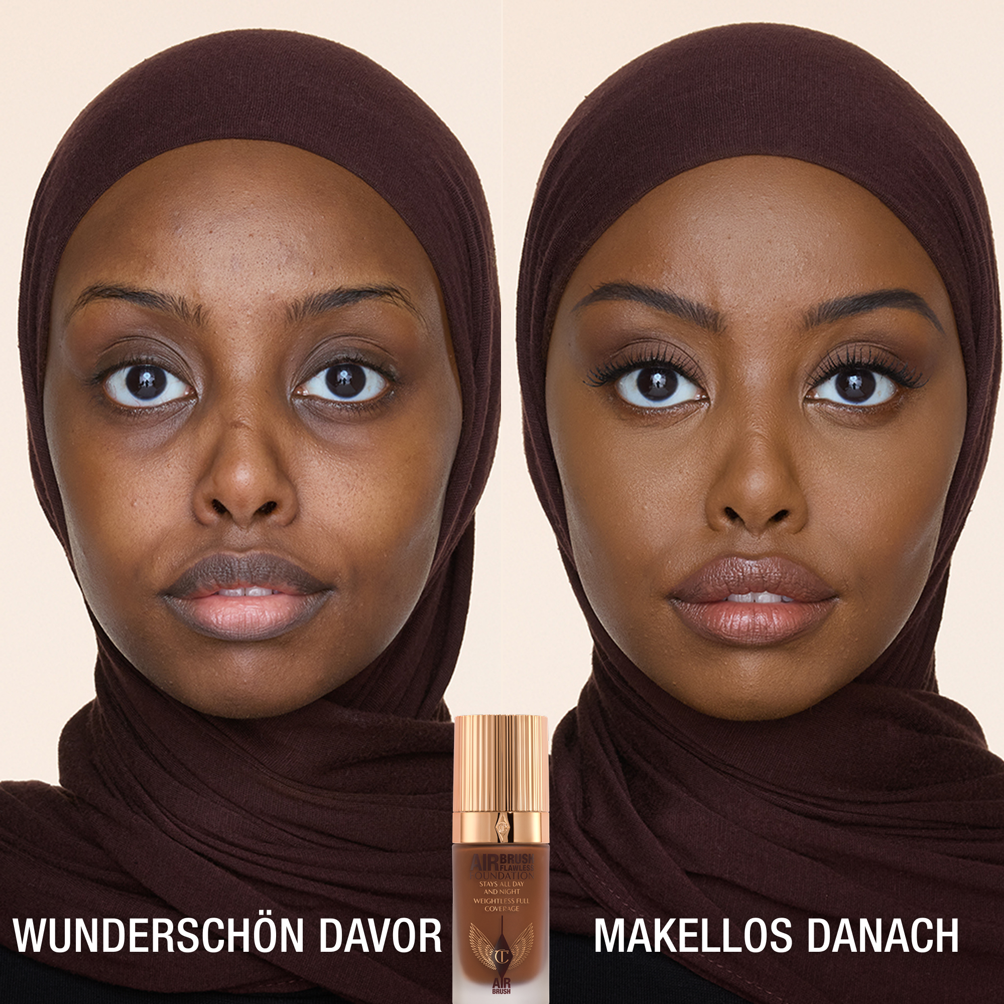 AIRBRUSH FLAWLESS FOUNDATION 14 neutral, VORHER UND NACHHER