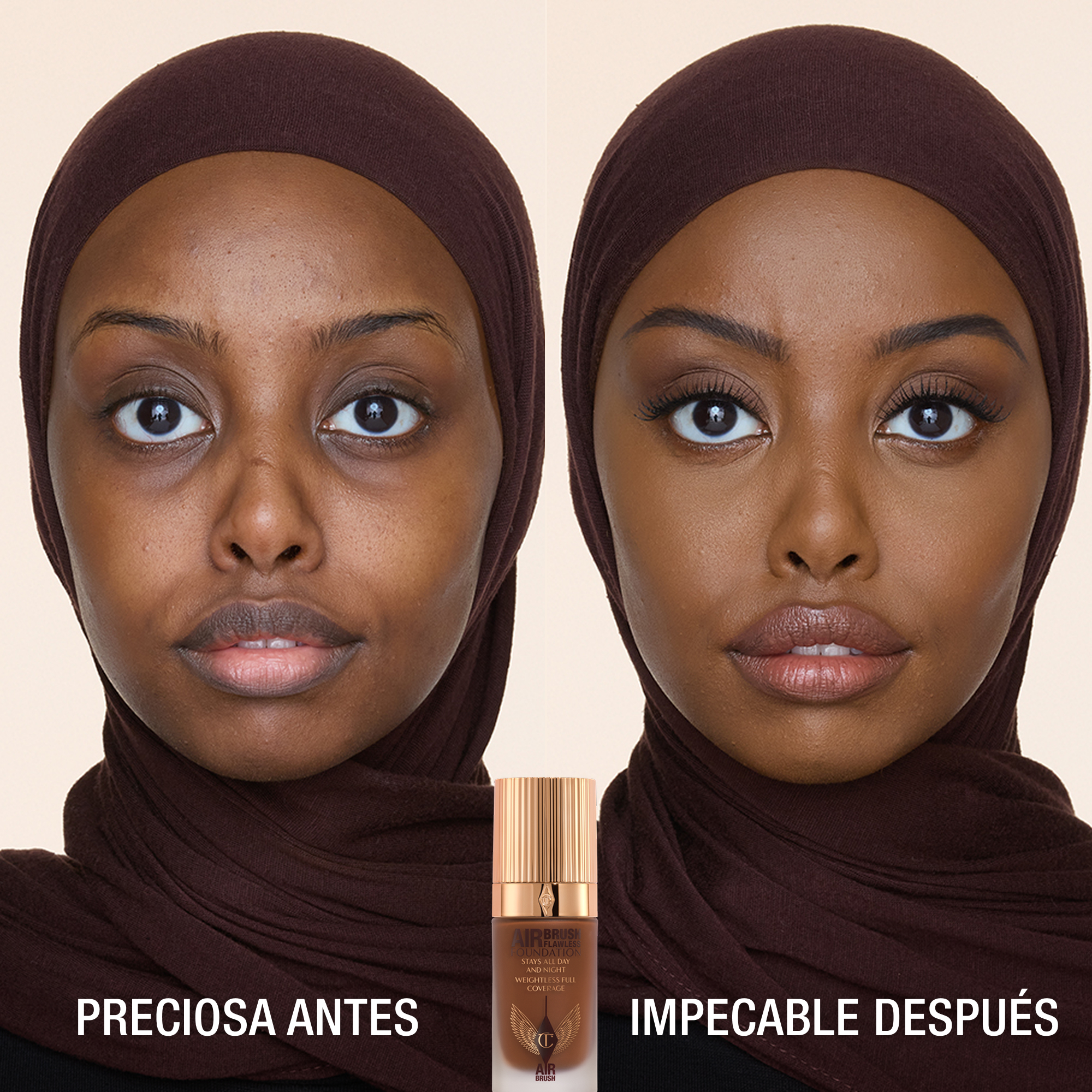 Antes y después de usar Airbrush Flawless Foundation 14 Neautral