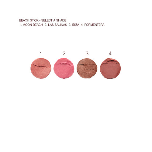 Swatches of four blush sticks in brownish red, fuchsia, chocolate brown, and terracotta.