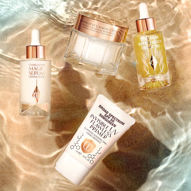 Beach wedding makeup skincare routine must-haves including Charlotte's Magic Cream moisturiser