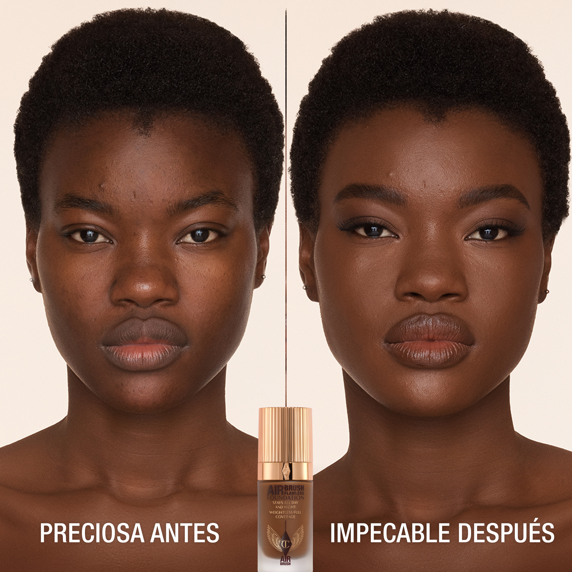 Antes y después de usar Airbrush Flawless Foundation 15 warm