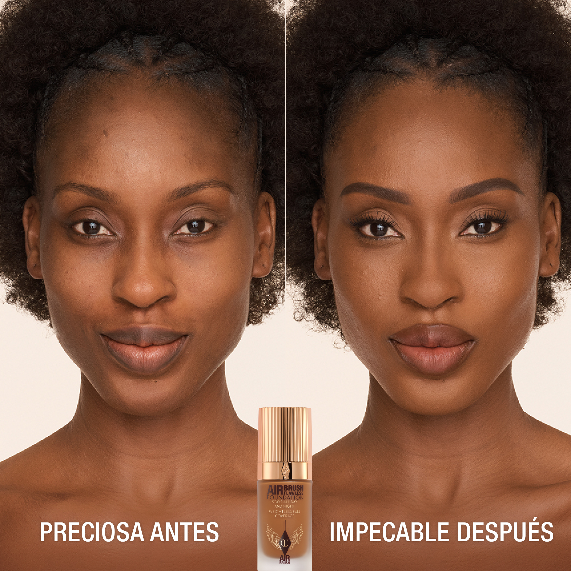 Antes y después de usar Airbrush Flawless Foundation 13 warm