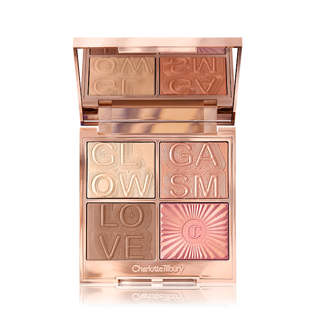 Glowgasm face palette in Lightgasm with two highlighters, blush and bronzer shades