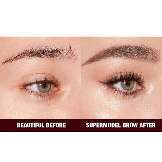 Bella Tilbury − Augenbrauen-Make-up, vorher und nachher
