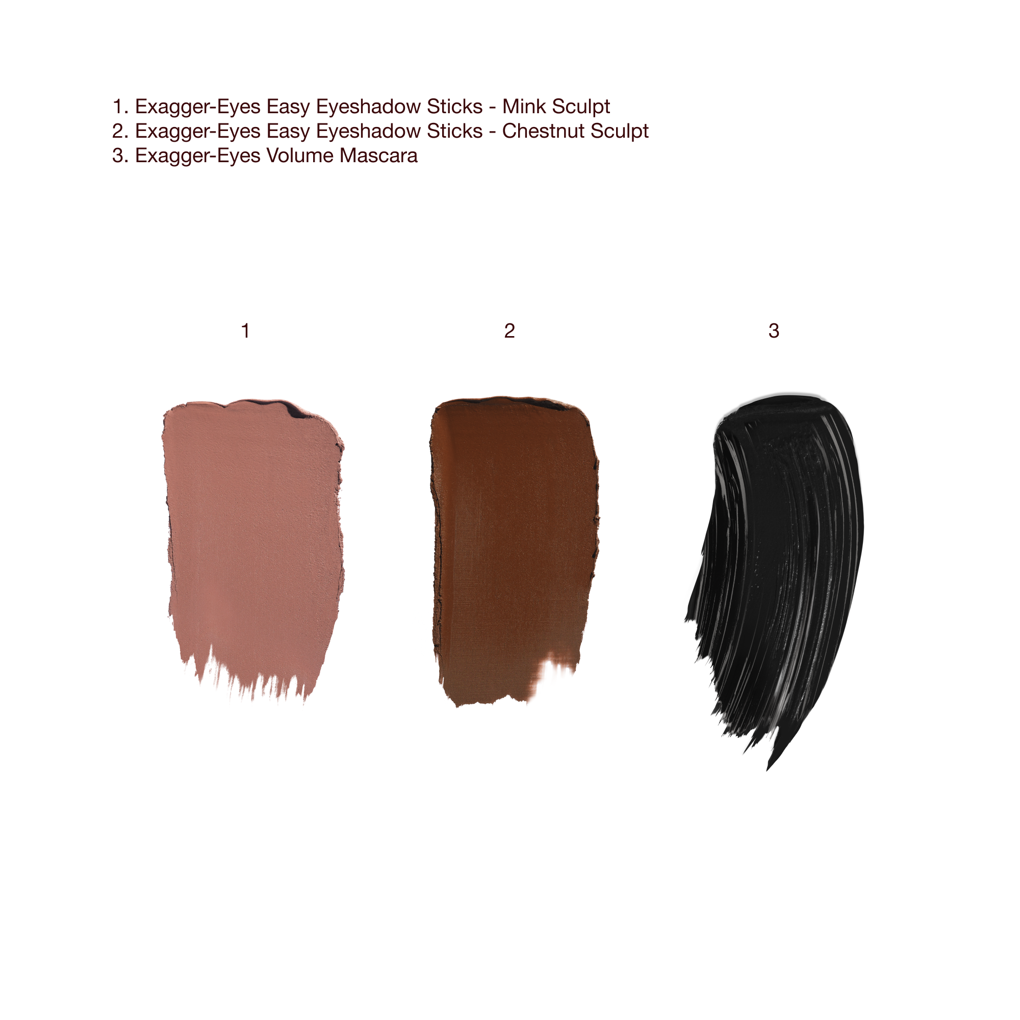 EXAGGER-EYES EASY EYESHADOW + MASCARA TRIO - TEXTURE SWATCH - AUS EXCLUSIVE