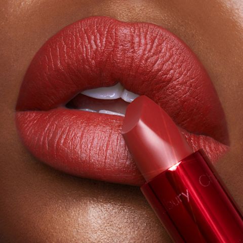 Mark of a Kiss mood-lifting red lipstick lip close up
