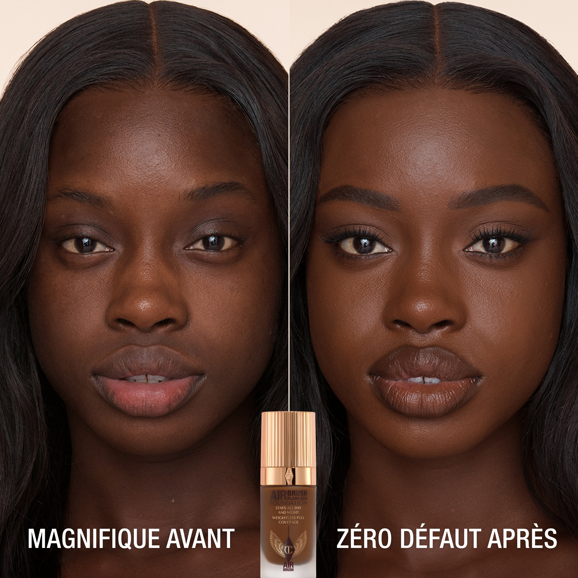 AIRBRUSH FLAWLESS FOUNDATION AVANT ET APRÈS teinte 16 Cool (Froid)