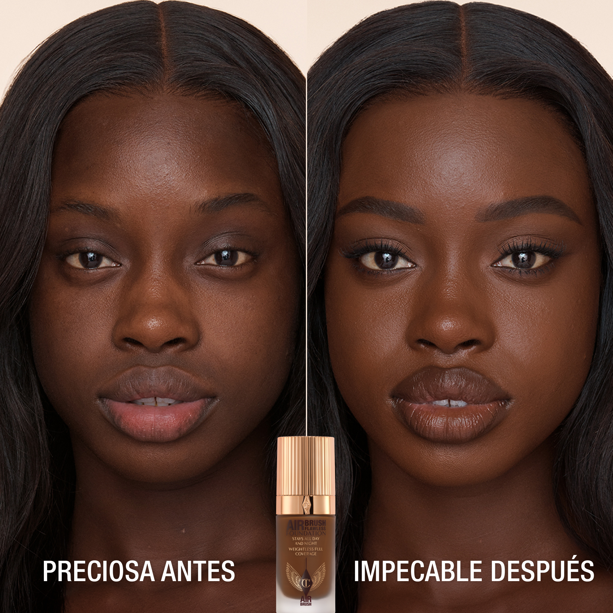 Antes y después de usar Airbrush Flawless Foundation 16 Cool