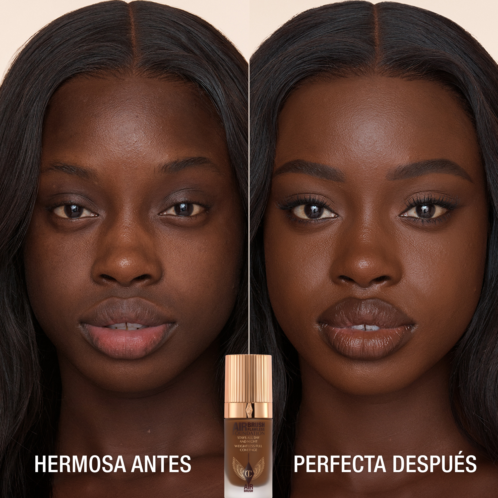 Antes y después de usar Airbrush Flawless Foundation 16 Cool