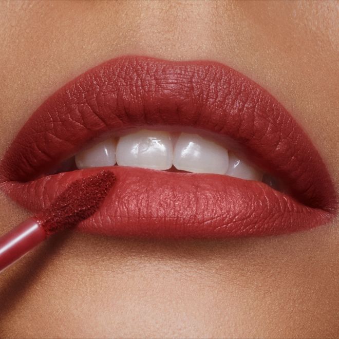 Walk of No Shame Airbrush Flawless Lip Blur model close up Model wearing Airbrush Flawless Lip Blur in Walk of No Shame for a bold lipstick look