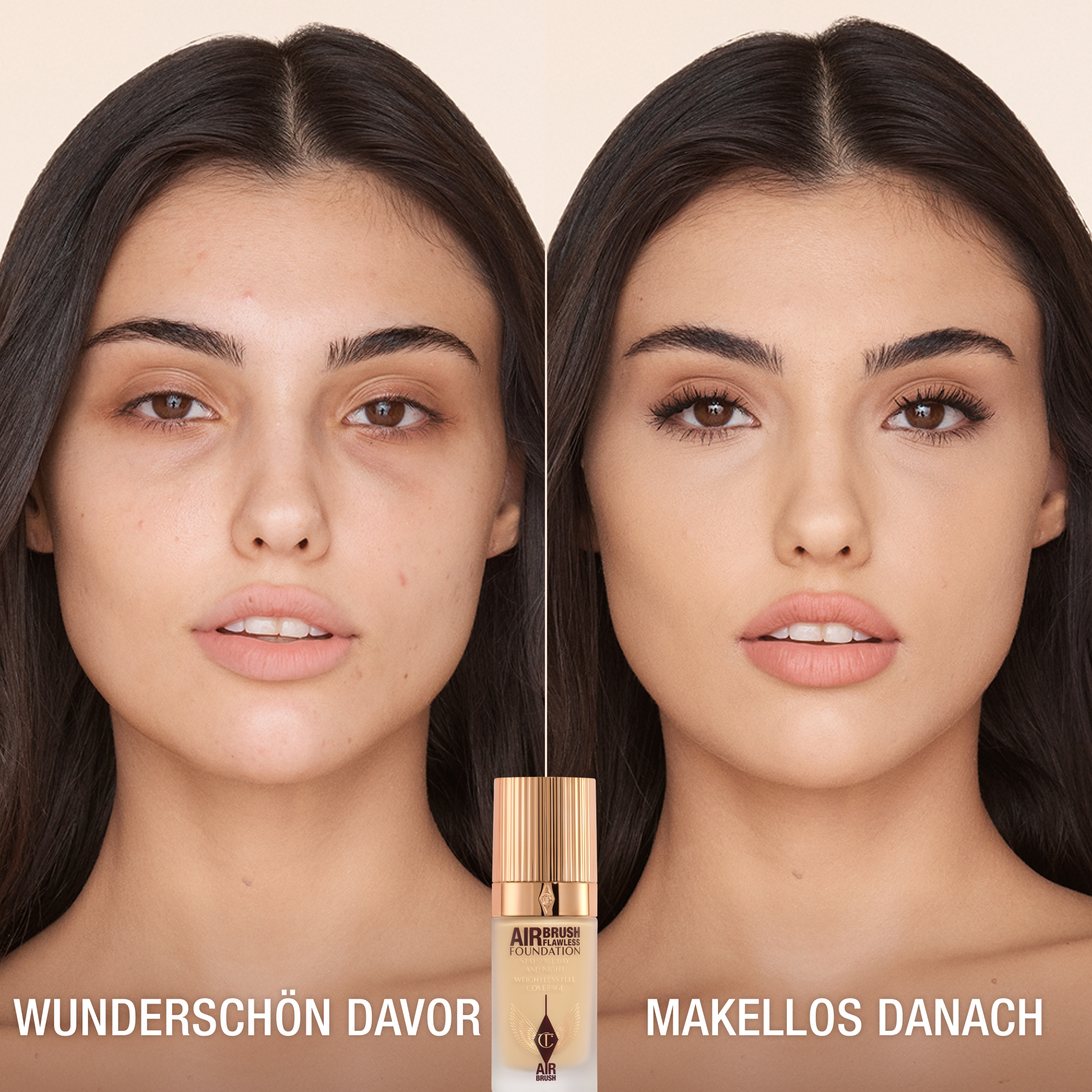 AIRBRUSH FLAWLESS FOUNDATION 5 NEUTRAL, VORHER UND NACHHER