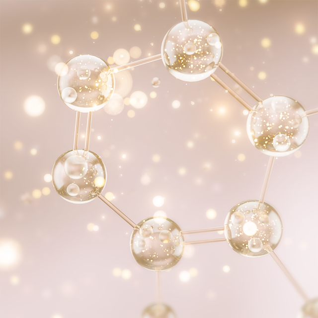 Close-up of niacinamide molecules under a microscope.