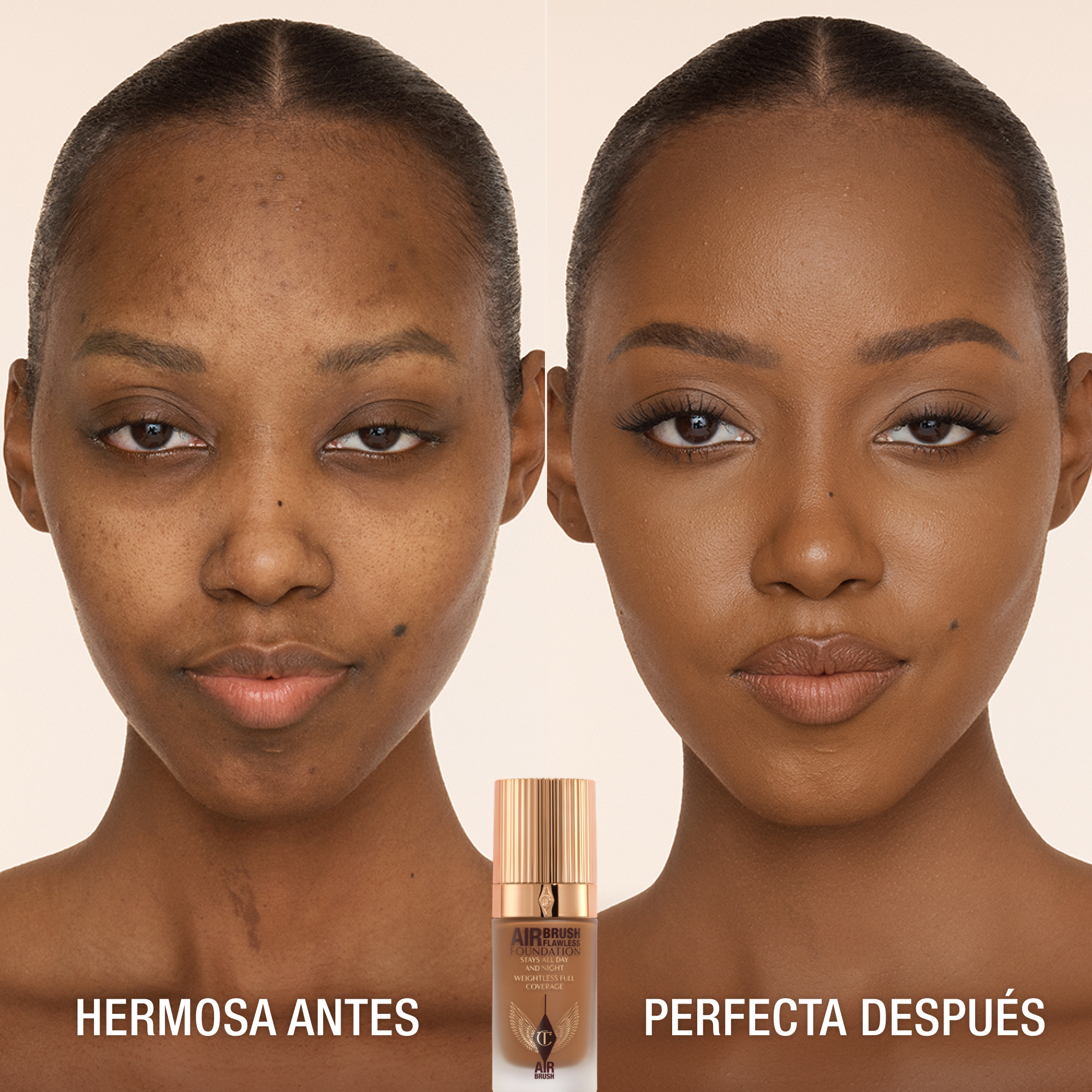 Antes y después de usar Airbrush Flawless Foundation 13 Neutral