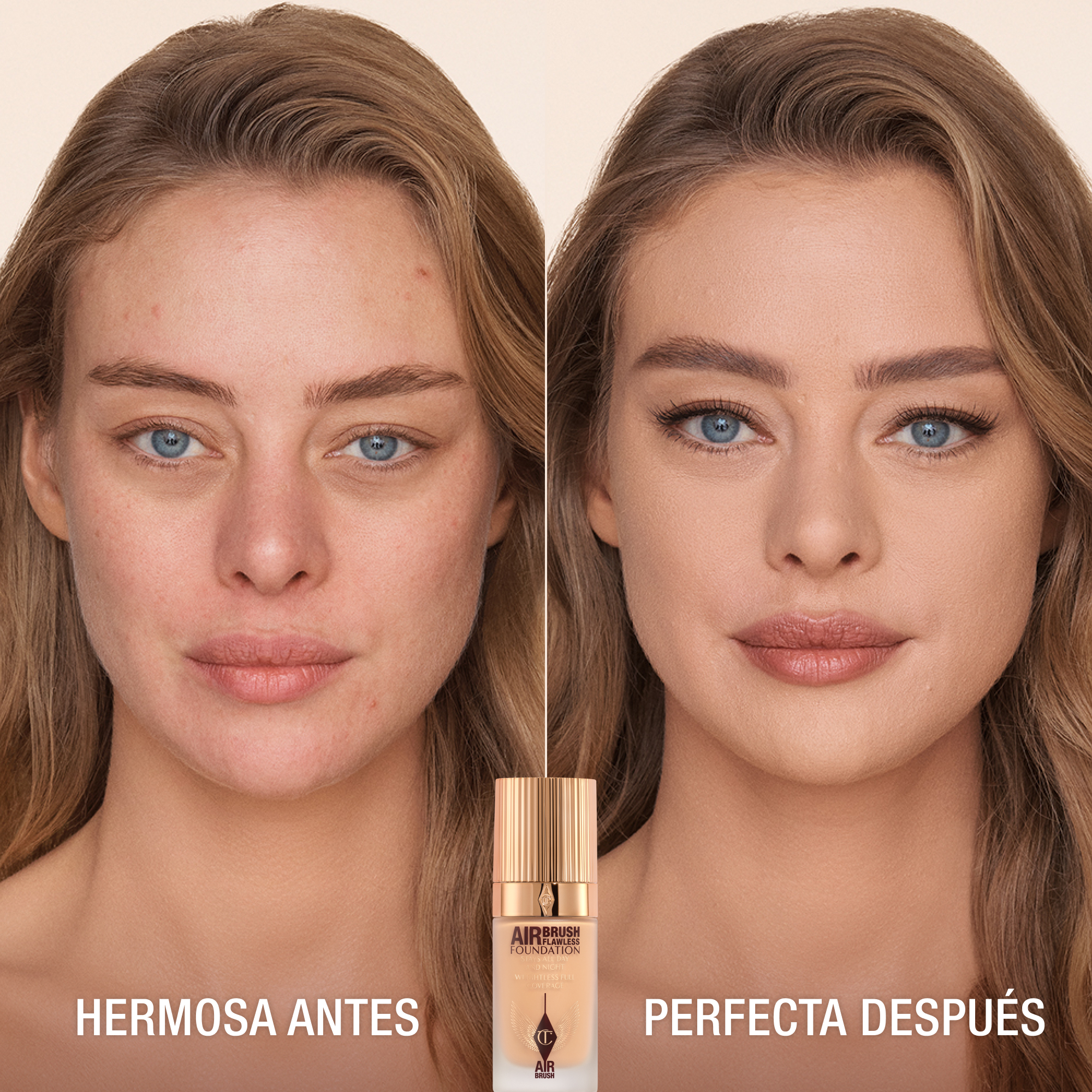 Antes y después de usar Airbrush Flawless Foundation 7 Cool