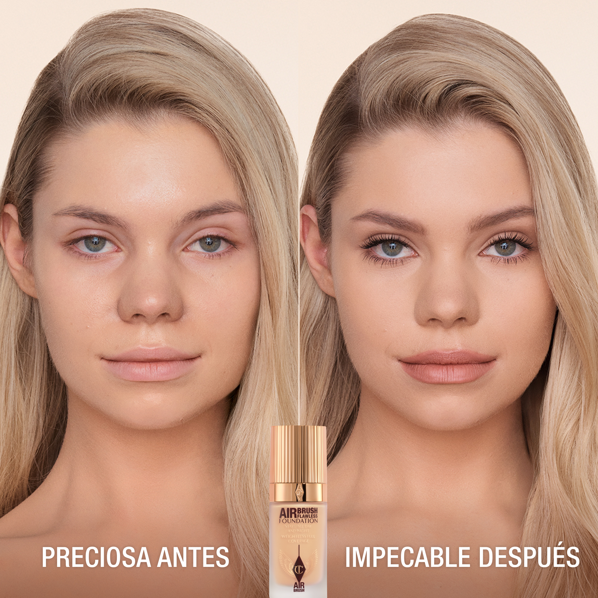 Antes y después de usar Airbrush Flawless Foundation 5 Cool